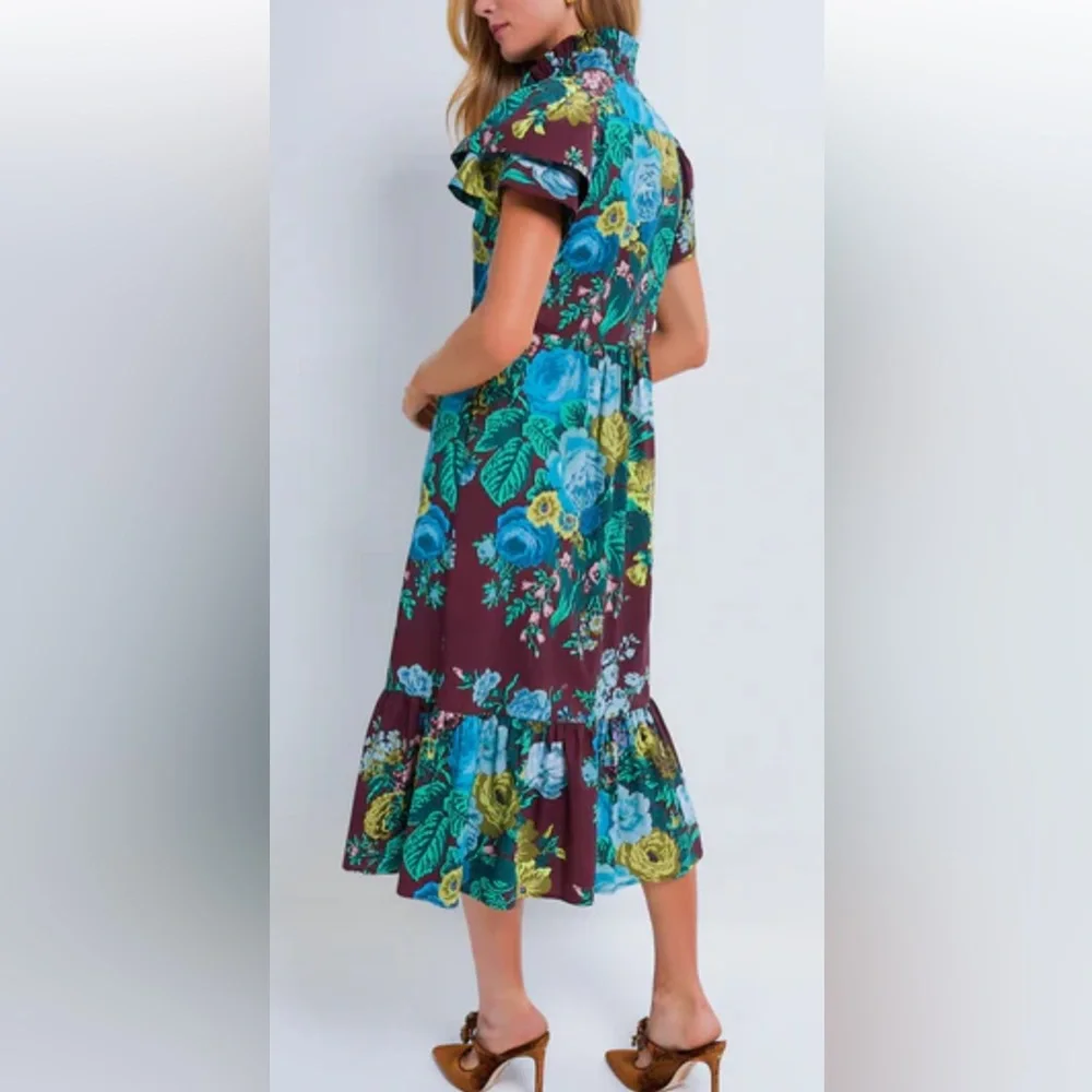 Tuckernuck Floral Alice Dress Oxblood Verdant 100% Cotton M NWT - Picture 3 of 6